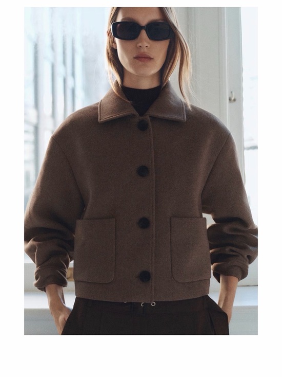 Mango Jackets & Blazers - MANGO Wool Blend Jacket Brown XS Cropped Button Front